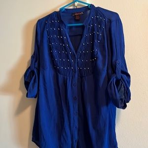 Millennium royal blue button top with studs.